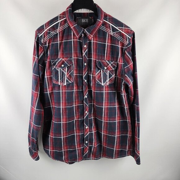 BKE Shirt Men XL Athletic Fit Multi Plaid Pearl Snap Western Shirt - Picture 1 of 6